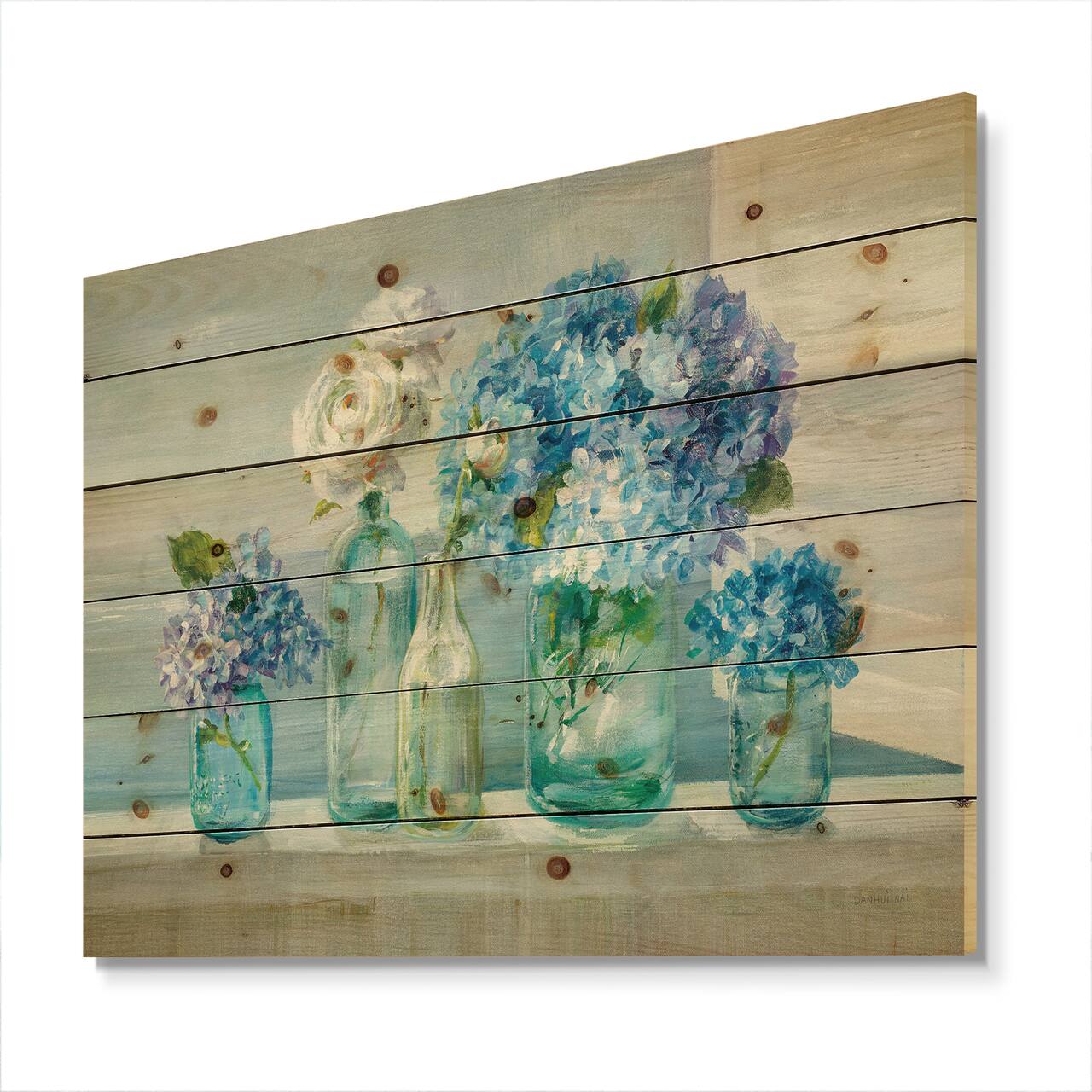 Designart - Coastl Flowers Bouquets - Nautical & Coastal Print on Natural Pine Wood